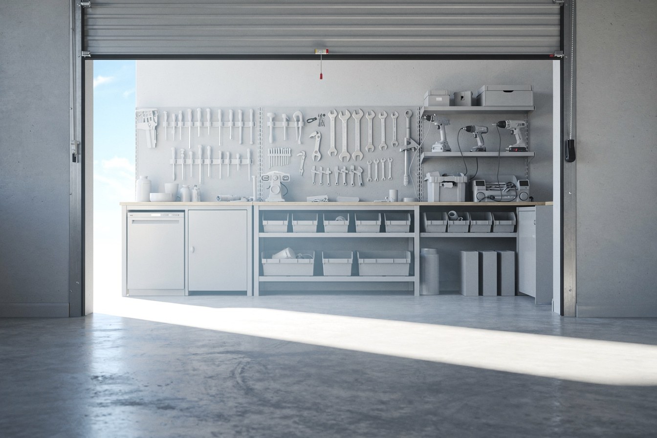 A workshop roller door open only a narrow gap, representing a grant round that is barely, or not, open to sole traders.