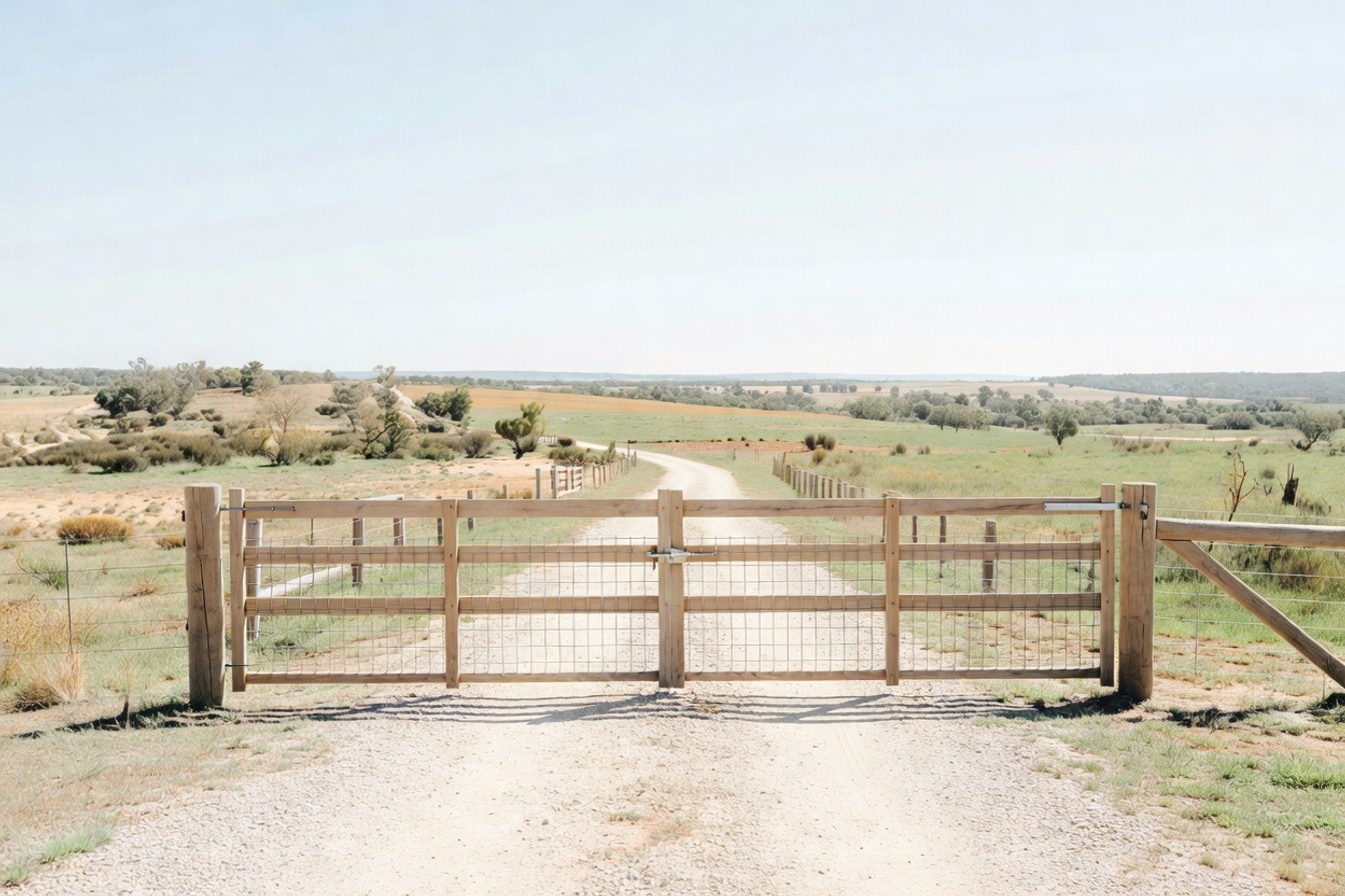 A closed farm gate on a rural Western Australian road, standing for a grant round that has already shut