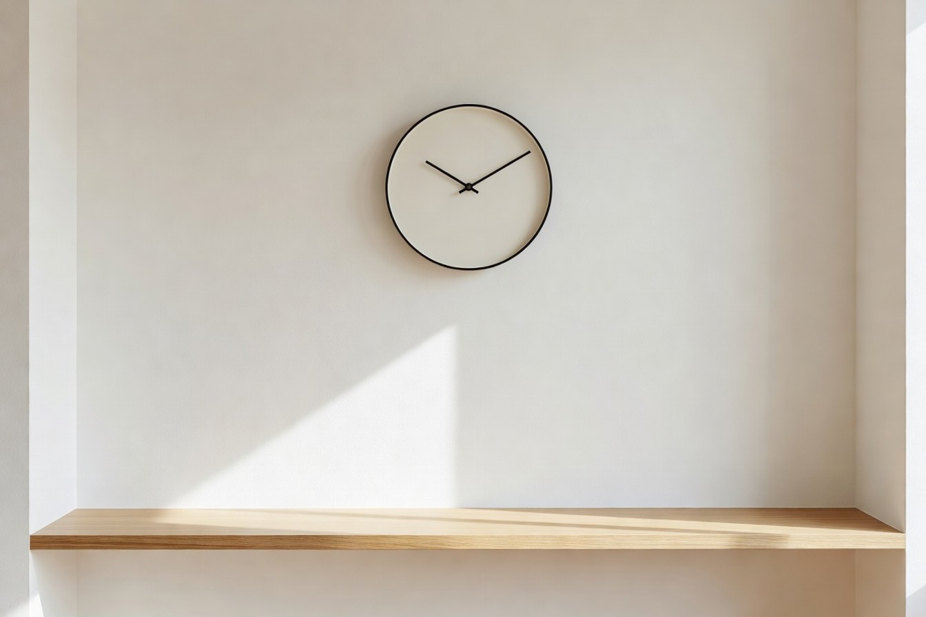 A plain wall clock in a quiet office, marking the moment to check today's date before applying.